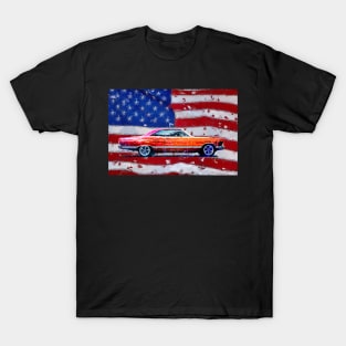 American 2 Door Coupe Classic Car with American Flag T-Shirt